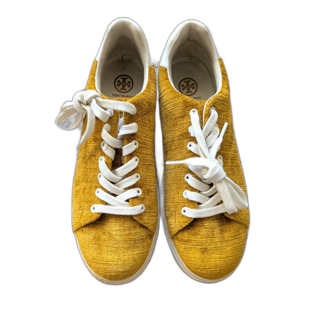 Tory Burch Howell Velvet Gold Yellow Court Sneakers Sz 9